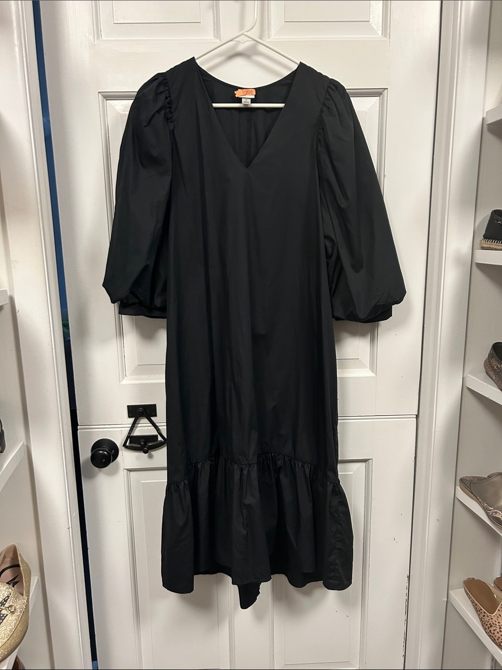 Black V-Neck Puff Sleeve Midi Dress - A New Day